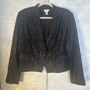 Chico’s women’s blazer black lace overlay whimsyGoth Goth 1 button crop ￼